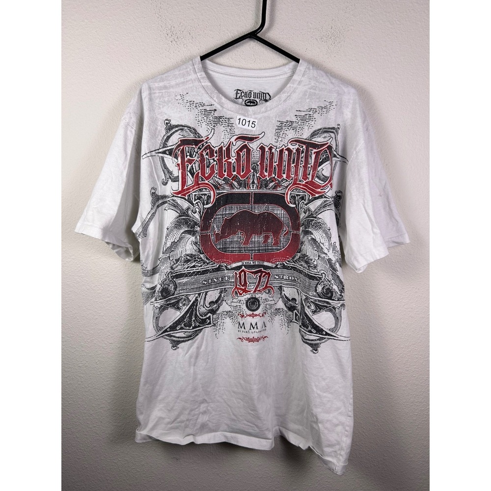 Ecko Unltd MMA T-Shirt Mens XL White Red Rhino Graphic Gothic Streetwear Tee